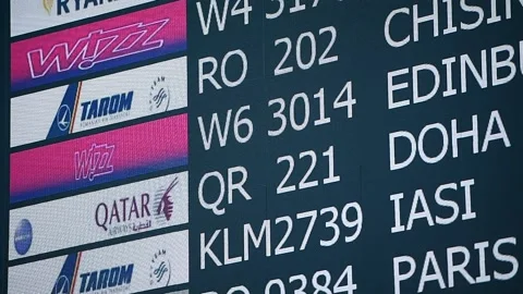 Flights information display in Bucharest Otopeni International Airport Видео 245148038