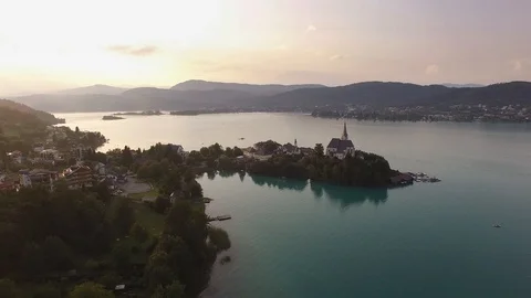 Flights over the Austrian lake Wörthersee Stock Footage
