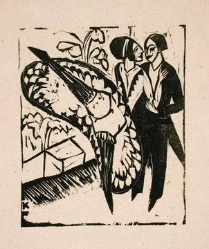 Fling dance. Ernst Ludwig Kirchner (Germany, 1880-1938). Germany, 1912. Pri.. Stock Illustration