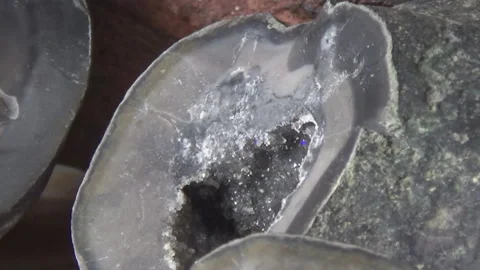 Flint concretion with young rock crystals, stone, mineral, Ukraine. Видео 257455554