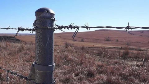 Flint Hills barbed wire Stock Footage 72723979