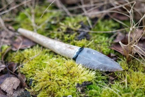 Flint knife - stone age tool in nature Stock Photos