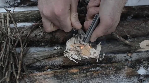 Flint, winter bonfire Stock Footage 87345284