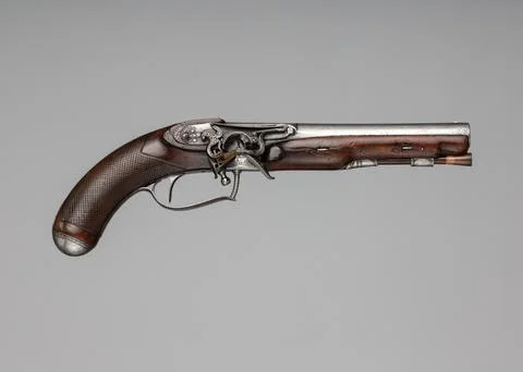 Flintlock Pistol with Inverted Lock ca. 181314 Joseph Egg Firearms technolo.. Stock Photos