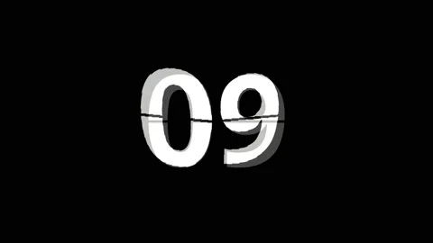 Flip-up 15 second chronometer. White numbers on black background. Glitch effe Video stock 206028874