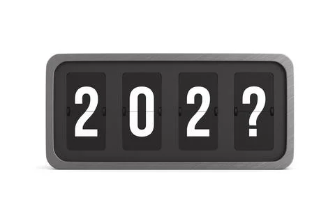 Flip black scoreboard on white background. unknown new year. Isolated 3D illu Illustrazione stock