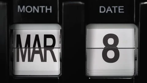 Flip calendar with date change from eighth of March to ninth of March. close up. Stock-Footage 265366541