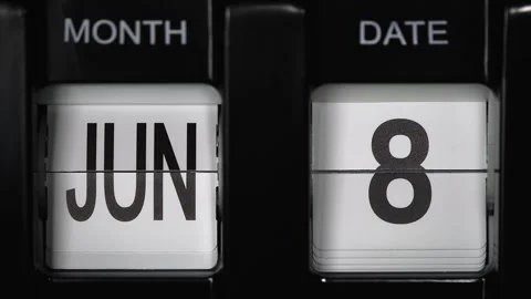 Flip calendar with a date change from eighth of June to ninth of June. close up. Stock Footage 267858229