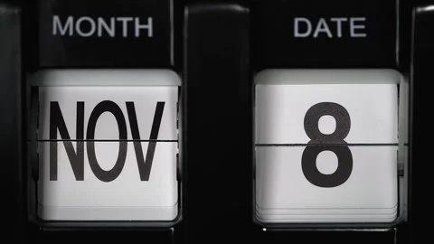 Flip calendar with date change from eighth November to ninth November. close up. Stock Footage 271608209