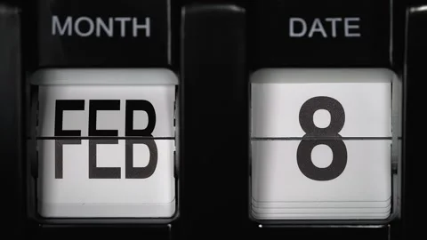 Flip calendar with date change from eighth February to ninth February. close up. Stock Footage 272705142