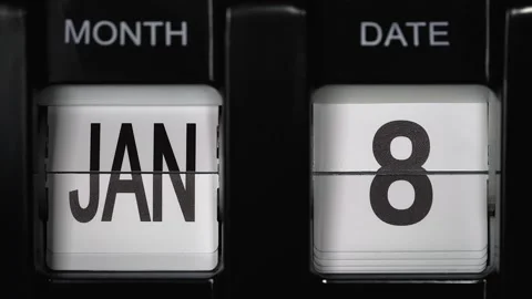 Flip calendar with date change from eighth of January to ninth January. close up Stock Footage 274041048