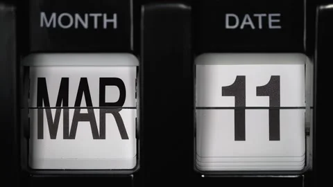 Flip calendar with date change from eleventh March to twelfth March. close up. Stock Footage 265574232