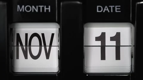Flip calendar with date change eleventh November to twelfth November. close up. Stock Footage 271700688