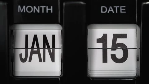 Flip calendar with date change fifteenth January to sixteenth January. close up. Stock Footage 274172573