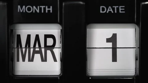 Flip calendar with date change from first of March to second of March. close up Video stock 265128580