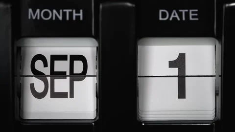 Flip calendar with date change from first September to second September close up Video stock 270260478