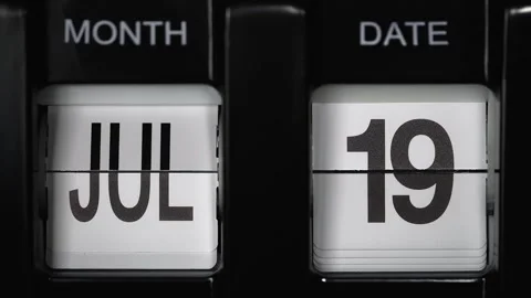 Flip calendar with date change nineteenth July to twentieth of July. close up. Stock Footage 269088896