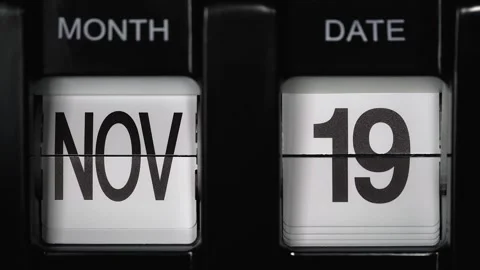 Flip calendar with date change from nineteenth of November to twentieth November Video stock 272191738