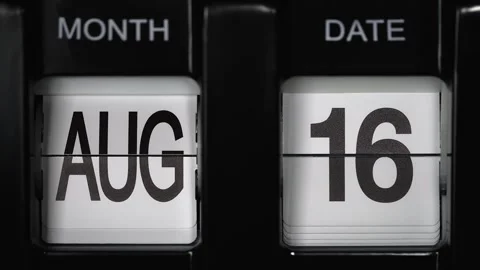 Flip calendar with date change sixteenth August to seventeenth August. close up. Stock Footage 270014182