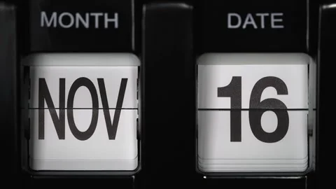 Flip calendar with date change from sixteenth November to seventeenth November. Stock Footage 272382779
