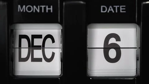Flip calendar with date change from sixth December to seventh December. close up Stock Footage 273498423