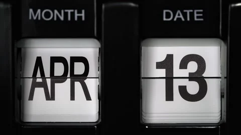 Flip calendar date change from thirteenth April to fourteenth April. close up. Stock Footage 266368696