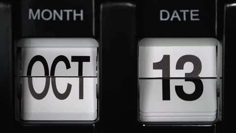Flip calendar with a date change twelfth October to thirteenth October. close up Stock Footage 271105676