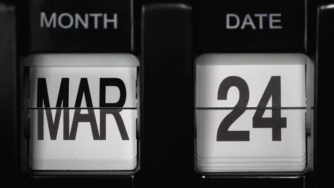 Flip calendar with date change twenty fourth March to twenty-fifth March closeup Stock Footage 265820143