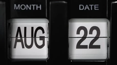 Flip calendar date change twenty-second August to twenty-third August. close up. Stock Footage 270101196