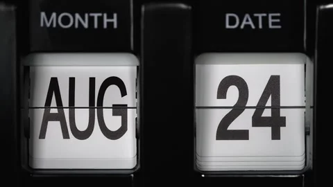 Flip calendar date change twenty-fourth August to twenty-fifth August. close up. Stock Footage 270101197
