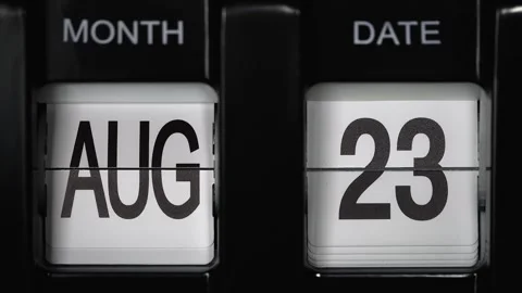 Flip calendar date change twenty-third August to twenty-fourth August. close up. Stock Footage 270101199