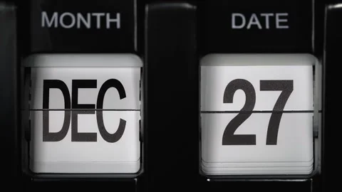 Flip calendar with date change twenty-sixth December to twenty-seventh December. Stock Footage 273836784