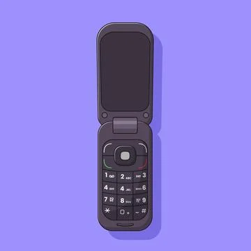 Flip Cell Phone Vector Icon Illustration with Outline for Design Element, C.. Stock Illustration