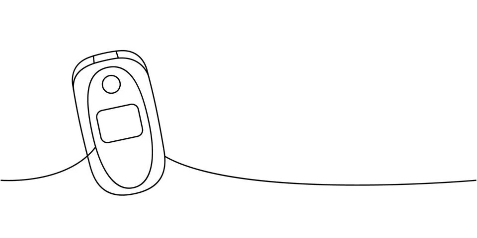 Flip cellphone one line continuous drawing. Old communication gadgets. Vector Stock Illustration