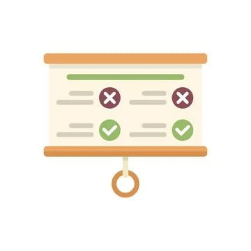 Flip chart showing checkmarks and crosses for business plan evaluation 스톡 일러스트