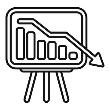 Flip chart showing negative trend with bars and arrow pointing down Stock Illustration