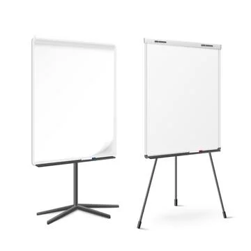 Flip chart on tripod in realistic vector illustration, whiteboard for lecture Illustrazione stock