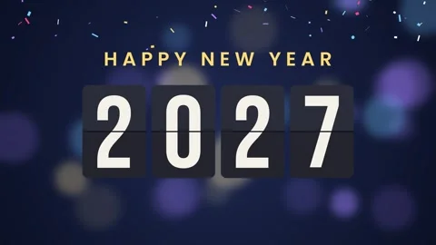 Flip clock changing from 2026 to 2027 with confetti Stock-Footage 348262636