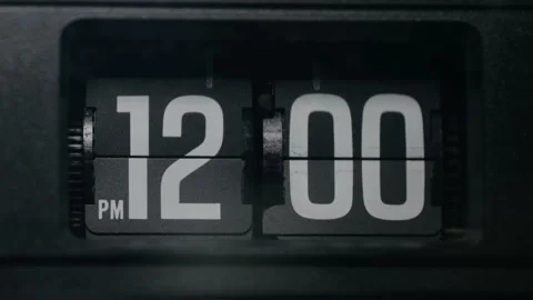 Flip Clock. Flipping 12 pm. Vintage Clock Face. Retro Flip Clock Spinning. Gr Stock Footage 219933129