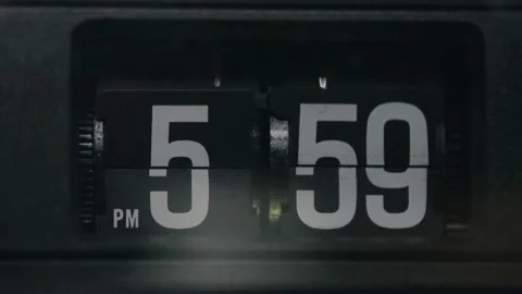 Flip Clock. Flipping 6 pm. Retro Flip Clock Spinning. Groundhog day style. Ol Stock Footage 216084558