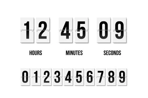Flip clock showing how much time: hours, minutes and seconds. Flip board with Stock Illustration