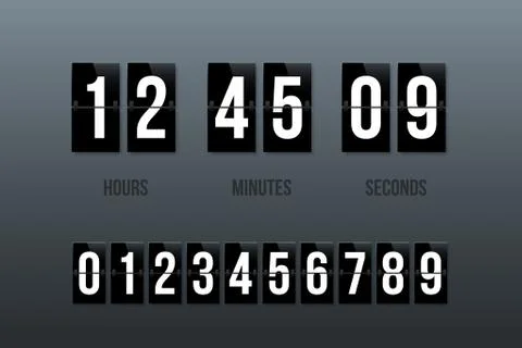 Flip clock showing how much time: hours, minutes and seconds. Flip board with Stock Illustration