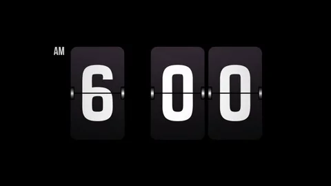 Flip Clock Timer Animation 6 00 AM Dark Background Stock Footage 318045639