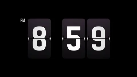 Flip Clock Timer Animation 9 00 PM Dark Background Stock Footage 318826401