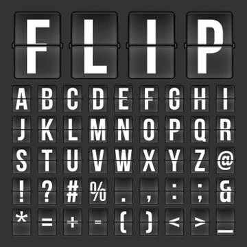 Flip countdown digital calendar clock numbers and letters. vector alphabet, font Stock Illustration