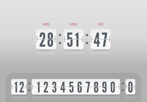 Flip countdown number on light vector illustration template. White scoreboard Stock Illustration