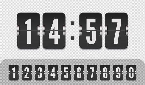 Flip countdown number on transparent vector illustration template. Scoreboard Stock Illustration