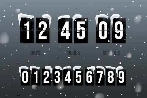 Flip countdown showing days, hours and minutes. Flip board with white numbers on Stock Illustration