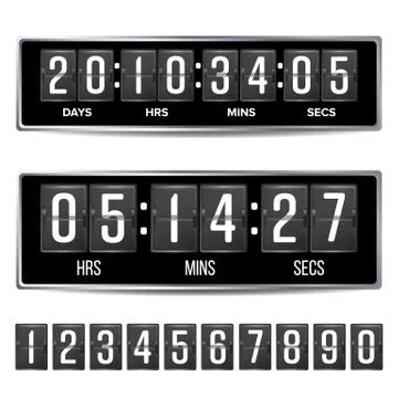 Flip Countdown Timer Vector. Analog Black Digital Scoreboard Template. With Days Stock Illustration