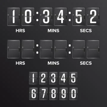 Flip Countdown Timer Vector. Analog Black Scoreboard Digital Timer Blank. Hours Stock Illustration